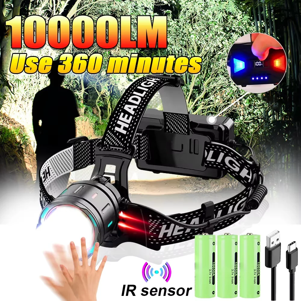 10000LM Rechargeable Tactical Flashlight with OLED Power Display IR Sensor & Zoomable Beam