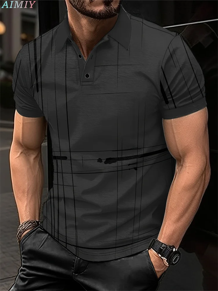 Summer Men's Short Sleeved Polo Shirt 3D Striped Digital Printed Polo Men's Business Casual Zipper Lapel Shirt Button Top 2025 
Summer Men's Short Sleeved Polo Shirt 3D Striped Digital Printed Polo Men's Business Casual Zipper Lapel Shirt Button Top 2025
