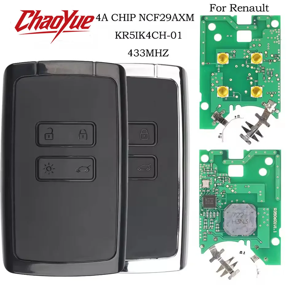 ChaoYue 4A NCF29xM Chip 433MHz Car Remote Key KR5IK4CH-01 For Renault Kadjar Clio5 Zoe2 Koleos Captur Scenic Megane 2016-2022
ChaoYue 4A NCF29xM Chip 433MHz Car Remote Key KR5IK4CH-01 For Renault Kadjar Clio5 Zoe2 Koleos Captur Scenic Megane 2016-2022