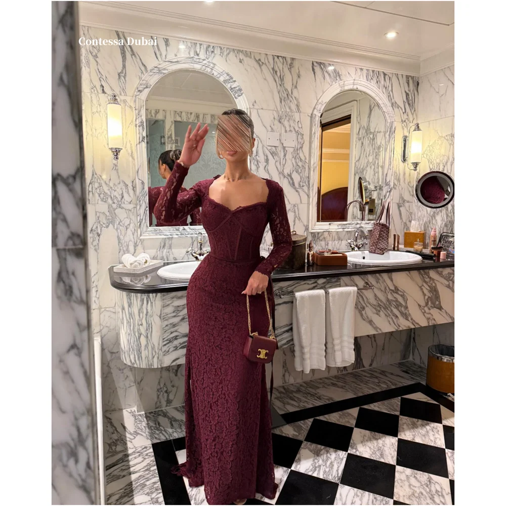 Contessa Dubai Square Neck With Lace Appliqué PromDress Tight-fitting Burgundyفساتين سهراتSweep TrainSrobes de soirée 
Contessa Dubai Square Neck With Lace Appliqué PromDress Tight-fitting Burgundyفساتين سهراتSweep TrainSrobes de soirée