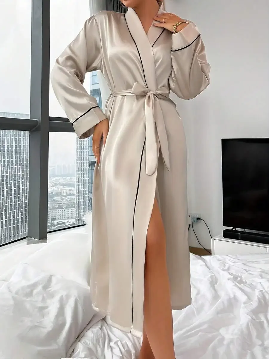 Women Elegant Long Satin Sleep Robe With Belt Casual Loose Bathrobe All Season Homewear
Women Elegant Long Satin Sleep Robe With Belt Casual Loose Bathrobe All Season Homewear