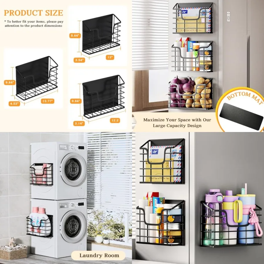 Magnetic Shelf for Fridge, 3 Pack Metal Fridge Organizer Baskets, Magnetic Cup Holder for Refrigerator, Fruit and Snack Storage
Magnetic Shelf for Fridge, 3 Pack Metal Fridge Organizer Baskets, Magnetic Cup Holder for Refrigerator, Fruit and Snack Storage