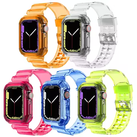 Apple Watch Series 9 8 7용 투명 밴드 + 케이스 49mm 45mm 44mm 42mm 41mm iwatch 6 SE 5 4 38mm 40mm용 투명 플라스틱 스트랩