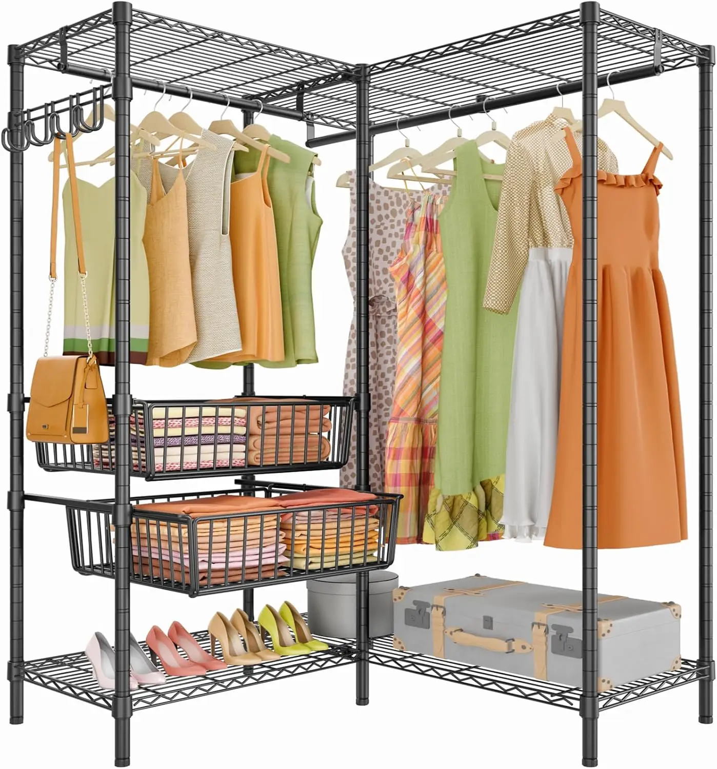 L9 Modern Clothing Ra For Hanging Clothes, L Shaped Garment Ra With Slide Baskets & Adjustable Shelves Metal Clothing Ra For
L9 Modern Clothing Ra For Hanging Clothes, L Shaped Garment Ra With Slide Baskets & Adjustable Shelves Metal Clothing Ra For