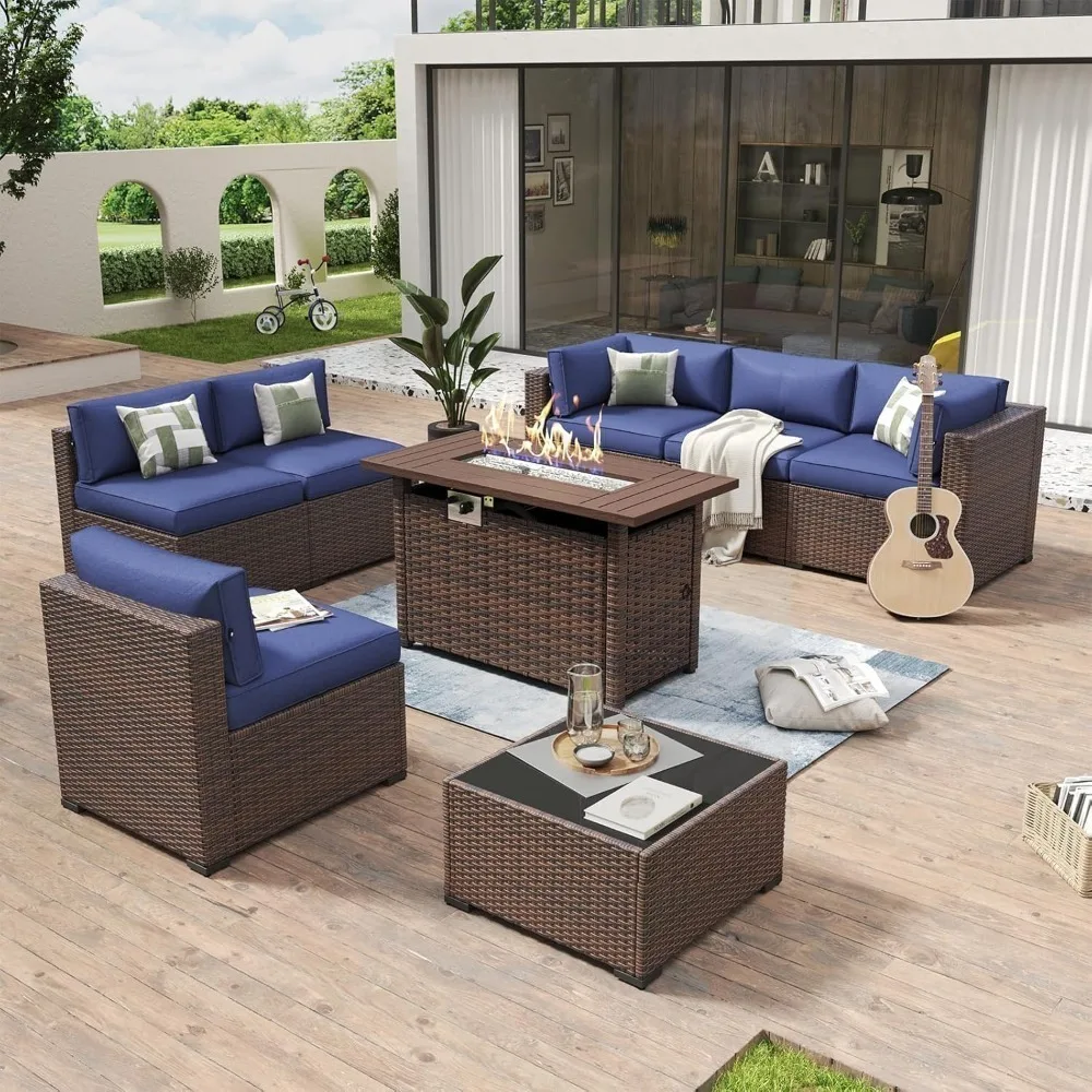 8-Piece Outdoor Patio Furniture Set 44" Fire Pit Wicker Rattan Sectional Sofa Coffee Table Thickened Cushions Waterproof, Custom
8-Piece Outdoor Patio Furniture Set 44" Fire Pit Wicker Rattan Sectional Sofa Coffee Table Thickened Cushions Waterproof, Custom