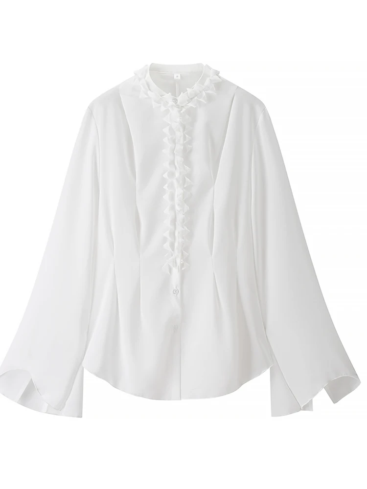 European style new women's fashion versatile temperament solid color simple pleated lace long-sleeved shirt
European style new women's fashion versatile temperament solid color simple pleated lace long-sleeved shirt