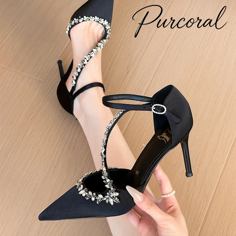 Purcoral 2026 New Black Satin Rhinestone Heels for Women Pointed Toe Ankle Strap Stiletto Pumps Wedding Party Shoes
Purcoral 2026 New Black Satin Rhinestone Heels for Women Pointed Toe Ankle Strap Stiletto Pumps Wedding Party Shoes