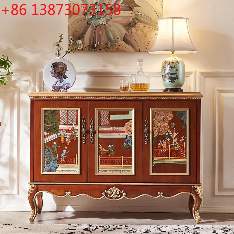 American new Chinese French medieval style all solid wood living room mahogany walnut side cabinet
American new Chinese French medieval style all solid wood living room mahogany walnut side cabinet
