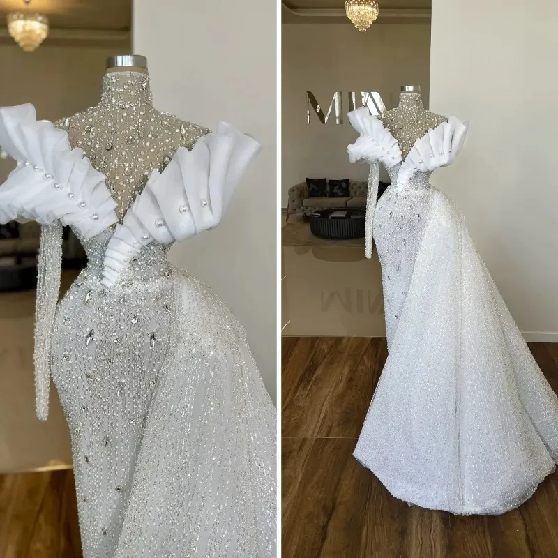 Luxury Evening Dresses Crystals Pearl Tulle Detachable Train Party Dress Long Sleeves Beaded Lace Prom Gown Robe Customized
Luxury Evening Dresses Crystals Pearl Tulle Detachable Train Party Dress Long Sleeves Beaded Lace Prom Gown Robe Customized