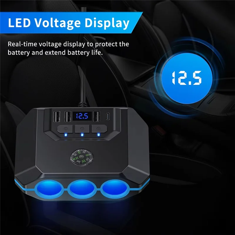 A73X-Multi-Device 120W Car USB PD Power Adapter With On/Off LED Cigar Splitter For 12-24V Autos
A73X-Multi-Device 120W Car USB PD Power Adapter With On/Off LED Cigar Splitter For 12-24V Autos