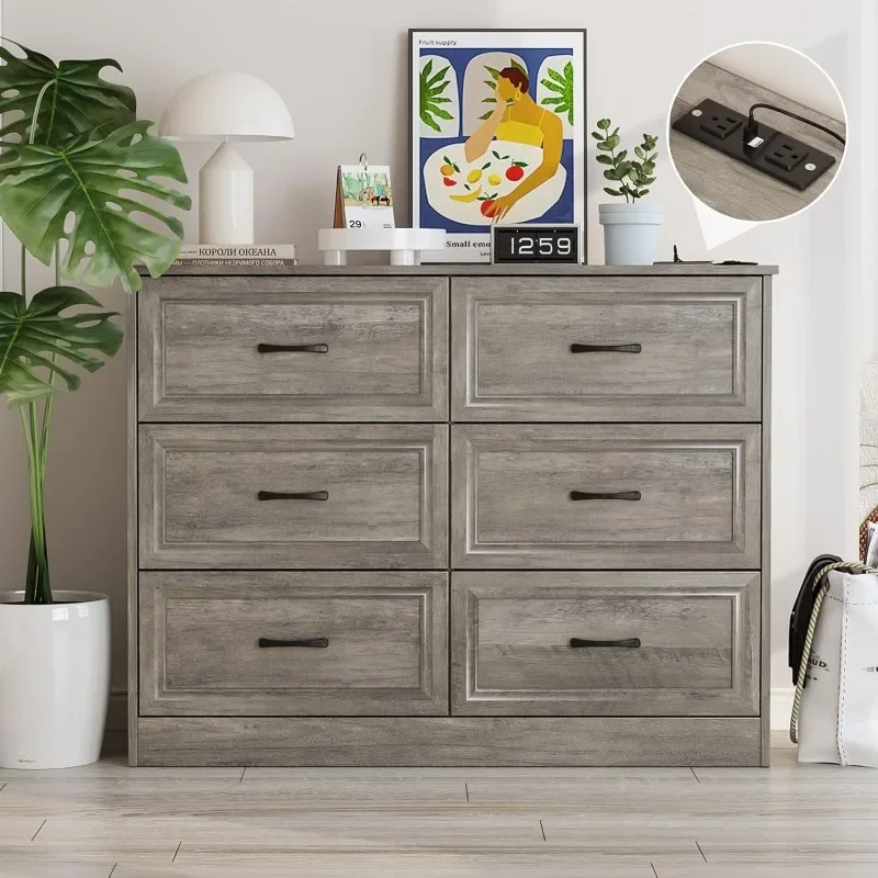 Dresser for Bedroom, 6 Drawer Wide Dresser Organizer with Charging Station, Tall Dresser for Hallway, Wood with Metal
Dresser for Bedroom, 6 Drawer Wide Dresser Organizer with Charging Station, Tall Dresser for Hallway, Wood with Metal
