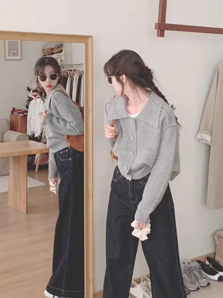 Spring Autumn Women's Knitwear Cardigan Design Sense Collar Flip Outerwear Small Size Fashion Korean Style Long Sleeve Top
Spring Autumn Women's Knitwear Cardigan Design Sense Collar Flip Outerwear Small Size Fashion Korean Style Long Sleeve Top