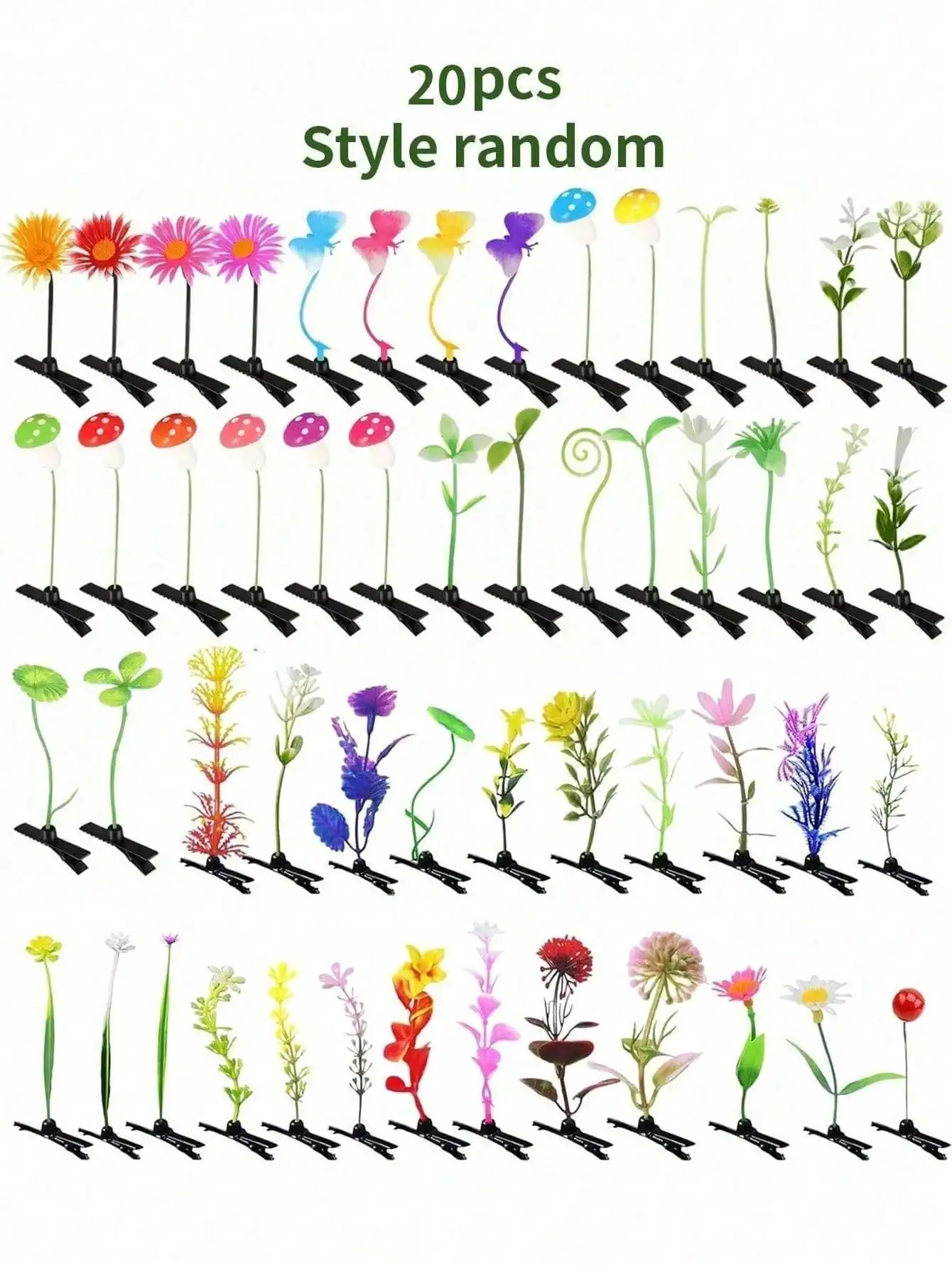 10/20Pcs Random Mixed Hair Clips Cute Faux Plant Flower Mushroom Butterfly Hair Pins Claw Clips Fashion Hair Accessories for Girls Women School Party Christmas Easter Gifts
10/20Pcs Random Mixed Hair Clips Cute Faux Plant Flower Mushroom Butterfly Hair Pins Claw Clips Fashion Hair Accessories for Girls Women School Party Christmas Easter Gifts