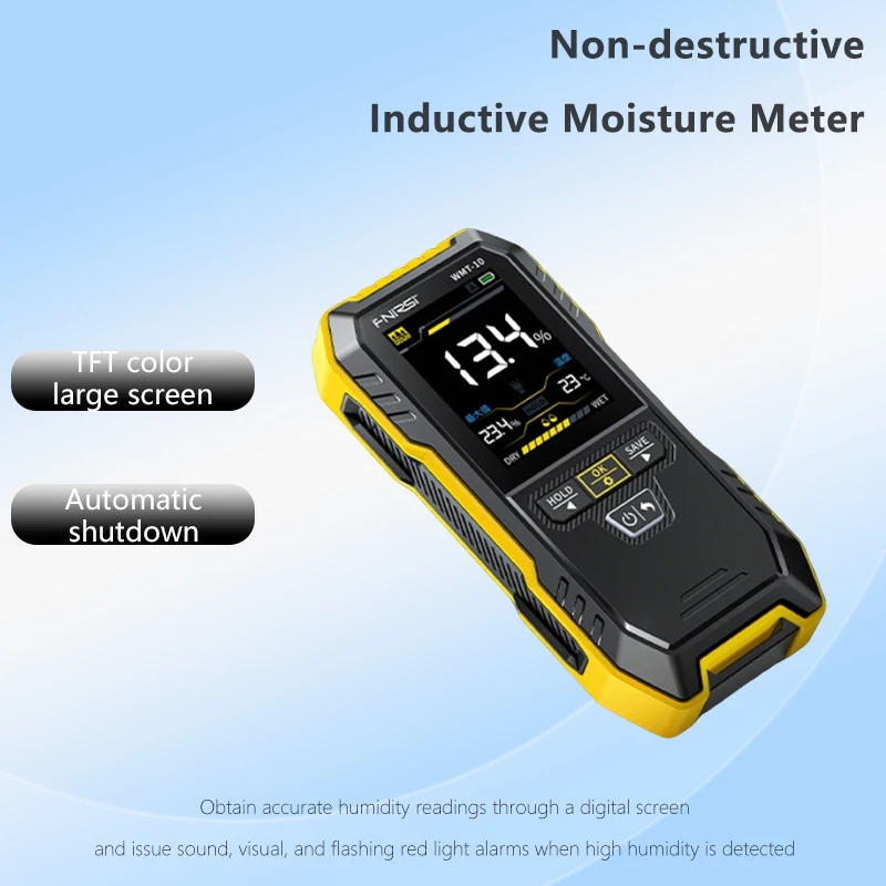WMT-10 High Precision Moisture Meter, Non-Destructive Inductive 0-75% Range TFT Color Screen 17mm Depth Detection
WMT-10 High Precision Moisture Meter, Non-Destructive Inductive 0-75% Range TFT Color Screen 17mm Depth Detection
