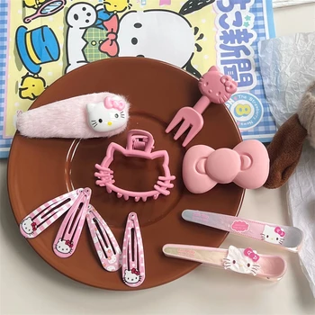 산리오 헬로 키티 머리핀, 귀여운 만화 KT 고양이 헤어 액세서리, 패션 참 장식품, 모자 세트, 소녀 휴가 선물, 10 개
