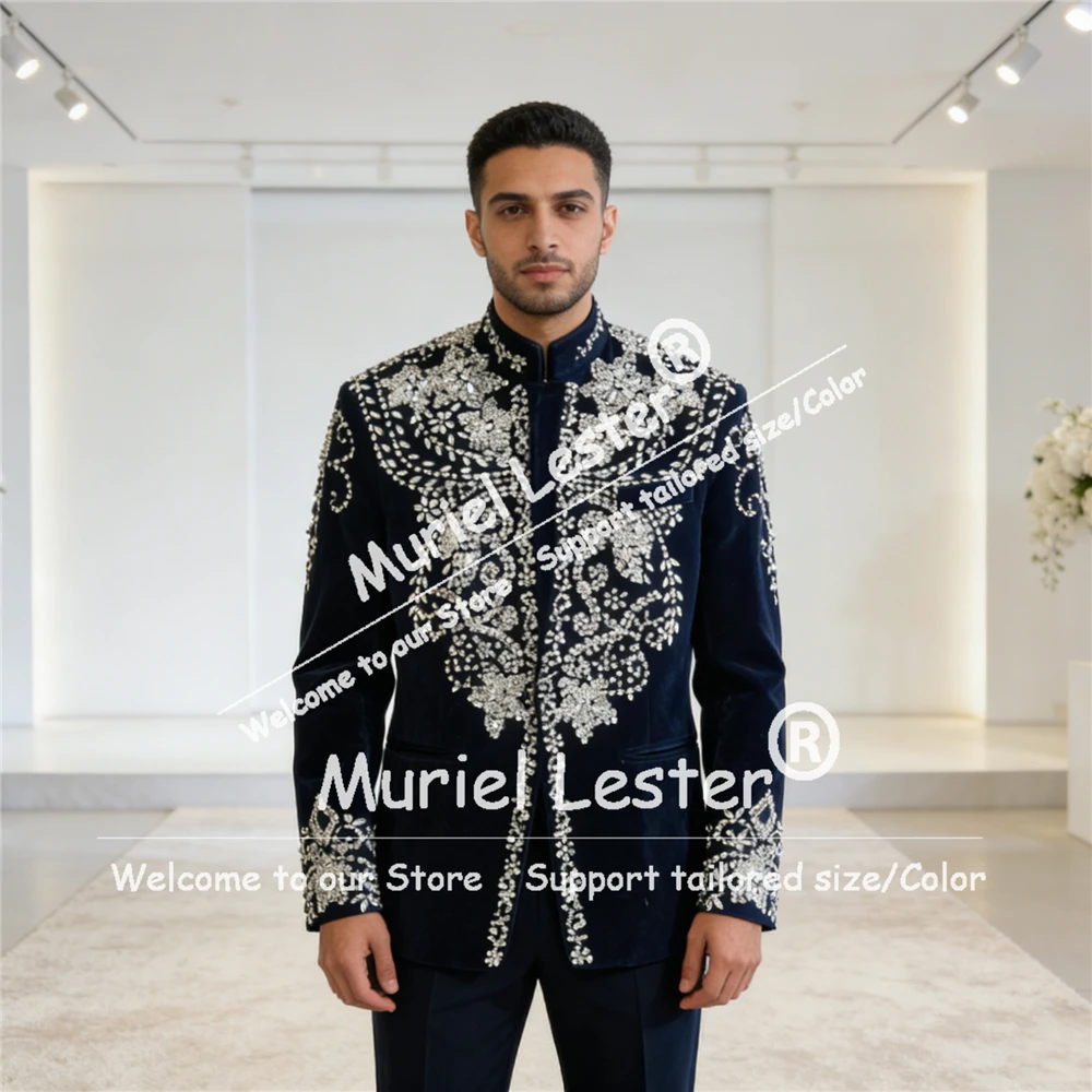Sliver Beaded Stones Suits Men Slim Fit 2 Pieces Sets Velvet Groom Prom Blazers Customized Man Banquet Wedding Tuxedos Luxury
Sliver Beaded Stones Suits Men Slim Fit 2 Pieces Sets Velvet Groom Prom Blazers Customized Man Banquet Wedding Tuxedos Luxury