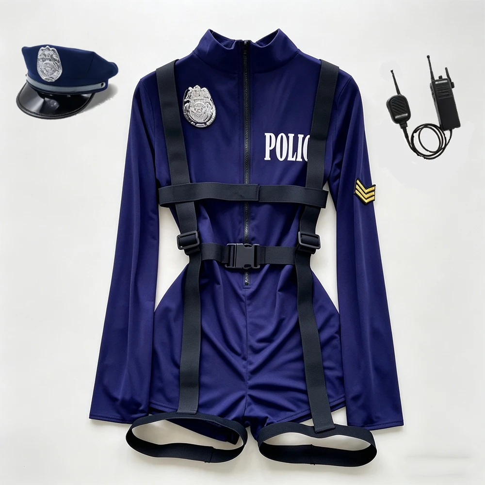 Women Police Cosplay Costumes Long Sleeve Zipper Romper with Harness Belt Halloween Role Play Outfit for Carnival Themed Events
Women Police Cosplay Costumes Long Sleeve Zipper Romper with Harness Belt Halloween Role Play Outfit for Carnival Themed Events
