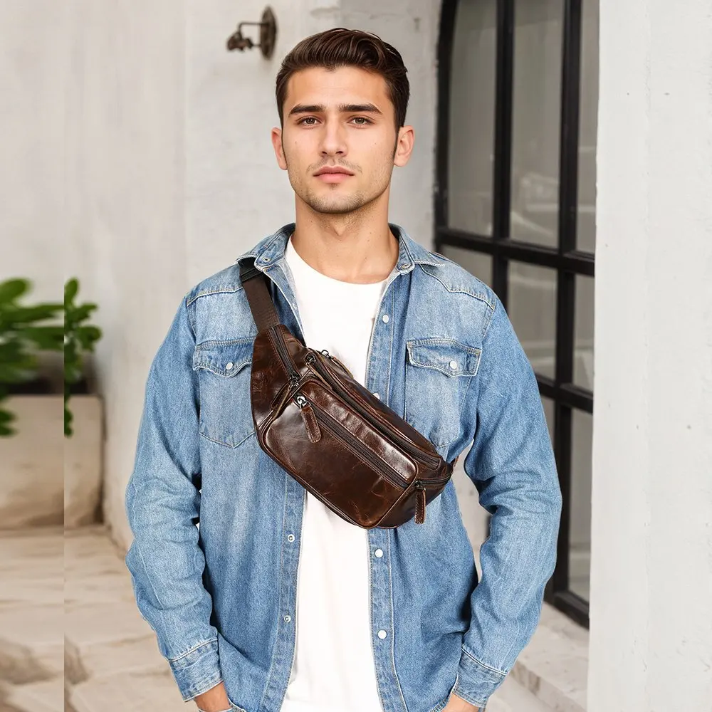 Men's bag, genuine leather mobile phone waist bag, genuine leather crossbody bag, multi-functional sports and casual chest bag
Men's bag, genuine leather mobile phone waist bag, genuine leather crossbody bag, multi-functional sports and casual chest bag