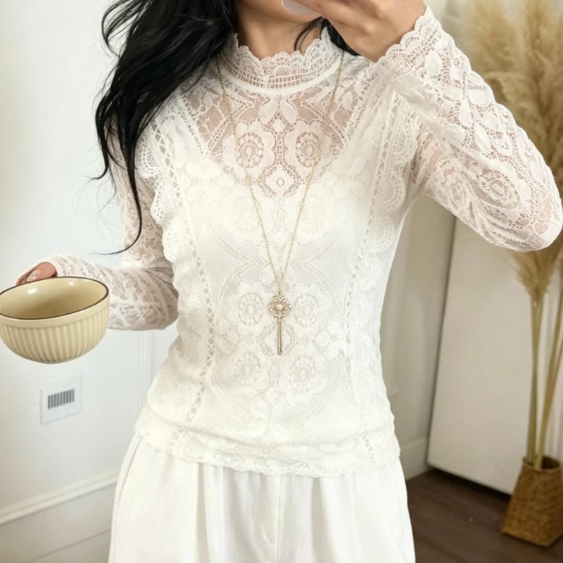 Women Spring Summer Long Sleeve Blouses Korean Chic Casual Chiffon Shirts Elegant Stand Collar Floral Lace Blouses Vintage Tops
Women Spring Summer Long Sleeve Blouses Korean Chic Casual Chiffon Shirts Elegant Stand Collar Floral Lace Blouses Vintage Tops