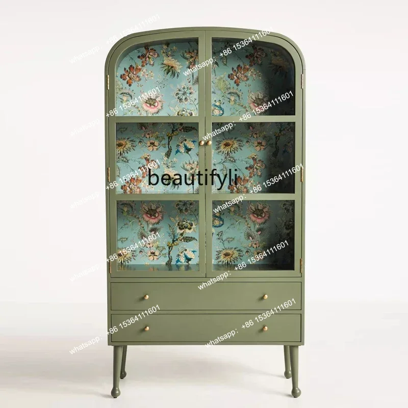 French retro solid wood glass side cabinet American double door wall high lockerA4567
French retro solid wood glass side cabinet American double door wall high lockerA4567