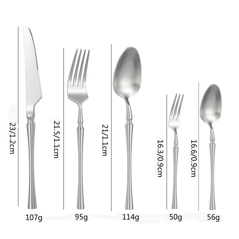 Silver Matte 304 Stainless Steel Cutlery Set Slim Complete Knife Spoon Fork Sets Durable Household Table Accessories
Silver Matte 304 Stainless Steel Cutlery Set Slim Complete Knife Spoon Fork Sets Durable Household Table Accessories