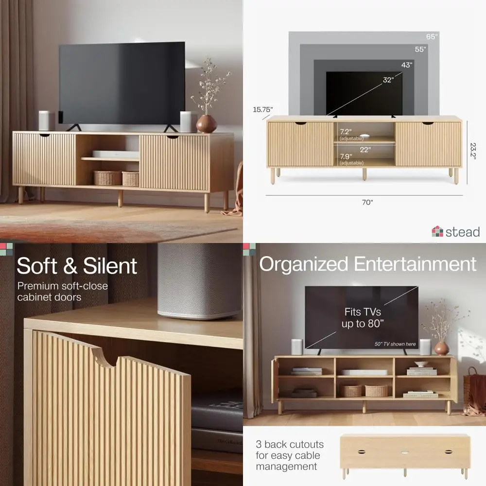 Modern 70 TV Stand with Fluted Design, Accommodates 32-80 TVs, Living Room and Bedroom Media Console
Modern 70 TV Stand with Fluted Design, Accommodates 32-80 TVs, Living Room and Bedroom Media Console