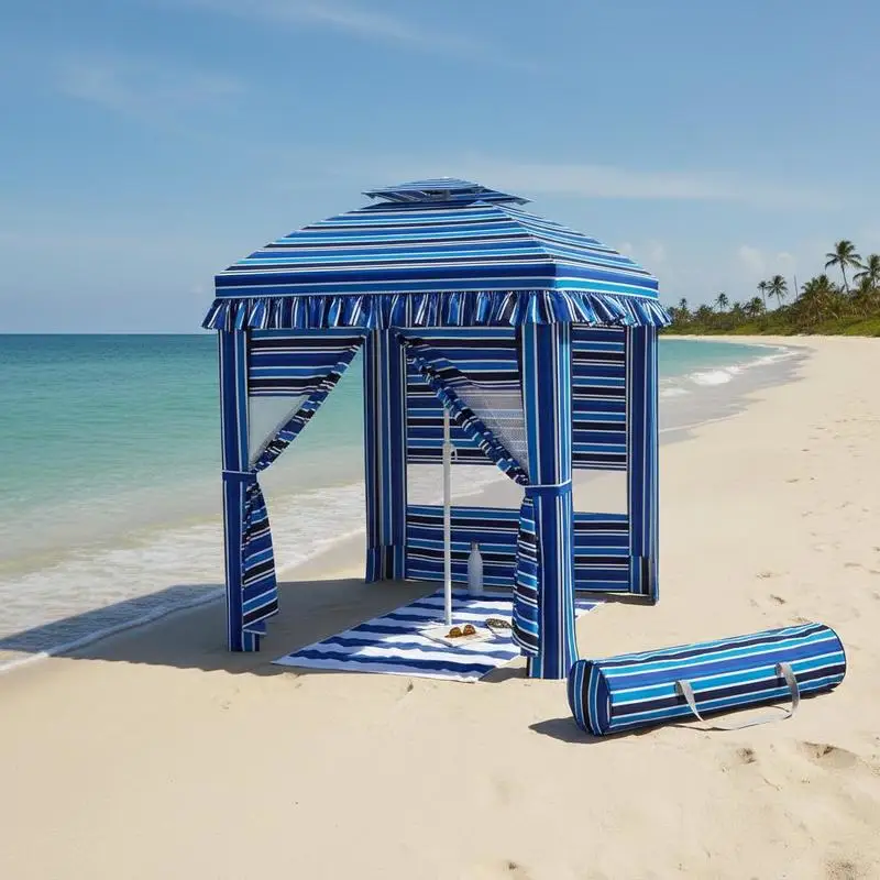 5.8' x 5.8' Cabana Umbrella for Travel, Walls, Vents, Ruffles, Carry Bag, Beach Umbrella, Blue Stripe
5.8' x 5.8' Cabana Umbrella for Travel, Walls, Vents, Ruffles, Carry Bag, Beach Umbrella, Blue Stripe