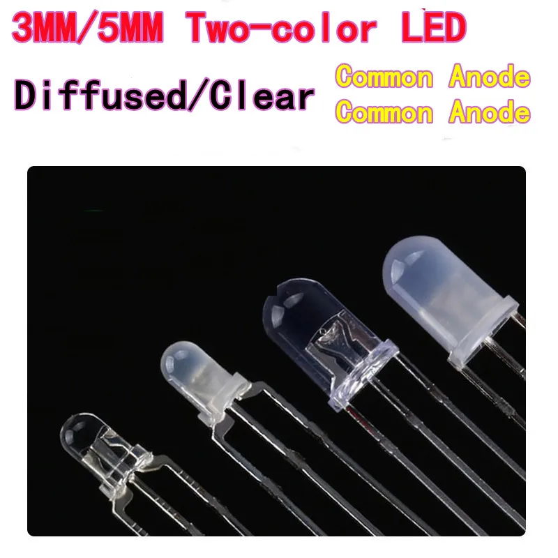 100PCS F3mm / F5mm Two-color LED, Red-Green / Red-Blue Red-Yellow Common Cathode Common Anode, Indicator Lamp Diffused & Clear
100PCS F3mm / F5mm Two-color LED, Red-Green / Red-Blue Red-Yellow Common Cathode Common Anode, Indicator Lamp Diffused & Clear