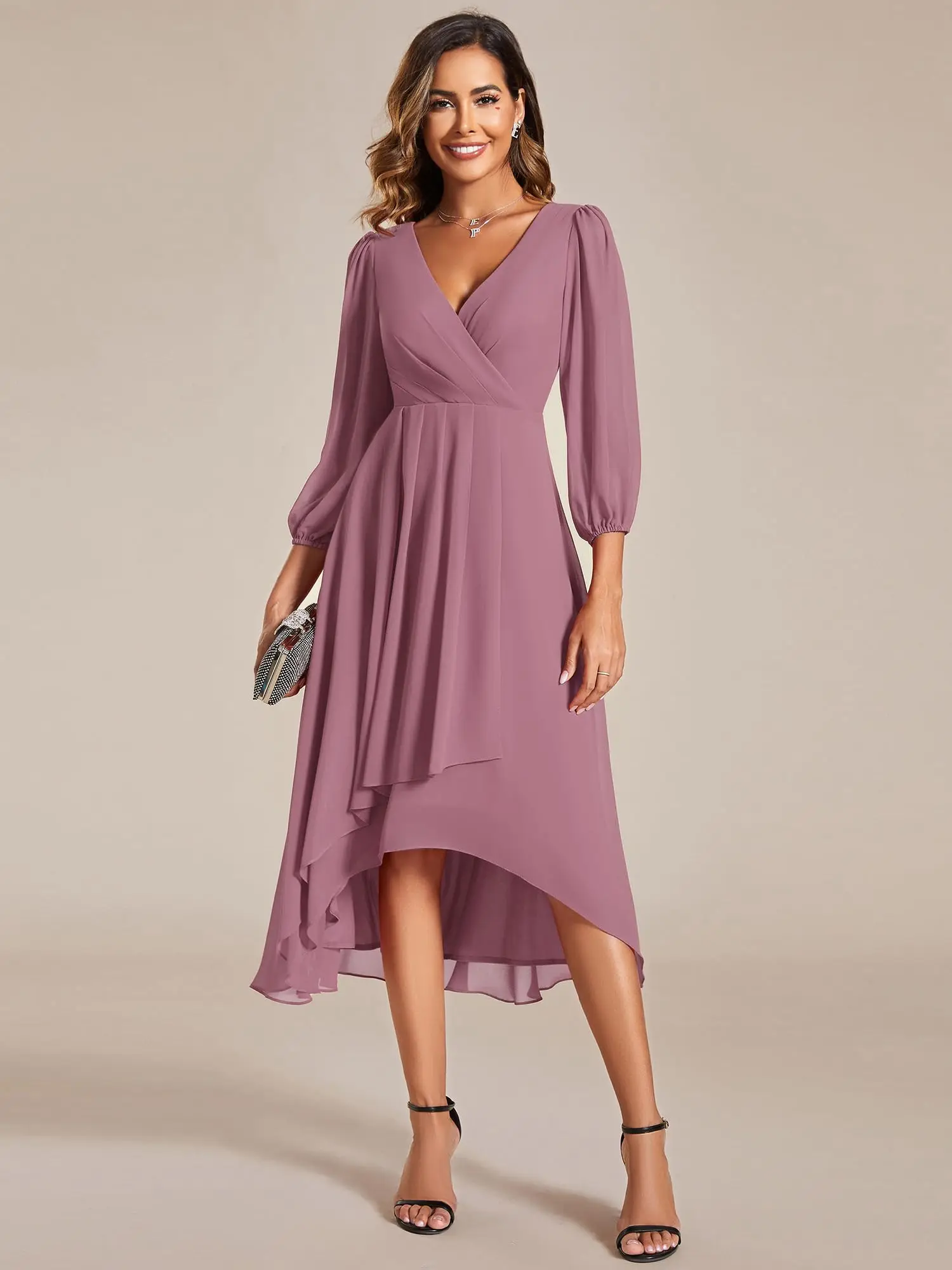 Elegant Women's Chiffon Spring V Neck Long Sleeve Pleated A Line Midi Wedding Guest Dress
Elegant Women's Chiffon Spring V Neck Long Sleeve Pleated A Line Midi Wedding Guest Dress