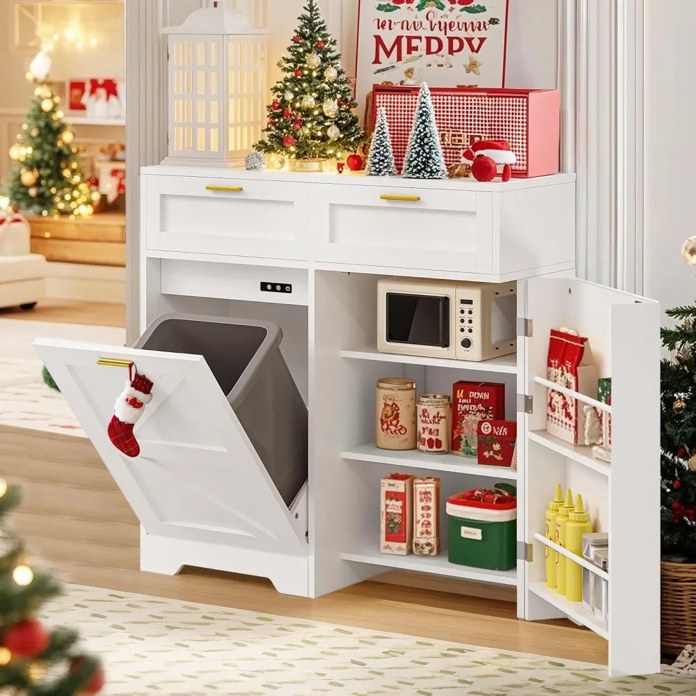 "9 Gallon Tilt-Out Trash Cabinet with Storage and 2 Drawers, Freestanding Recycling Bin Organizer"
"9 Gallon Tilt-Out Trash Cabinet with Storage and 2 Drawers, Freestanding Recycling Bin Organizer"