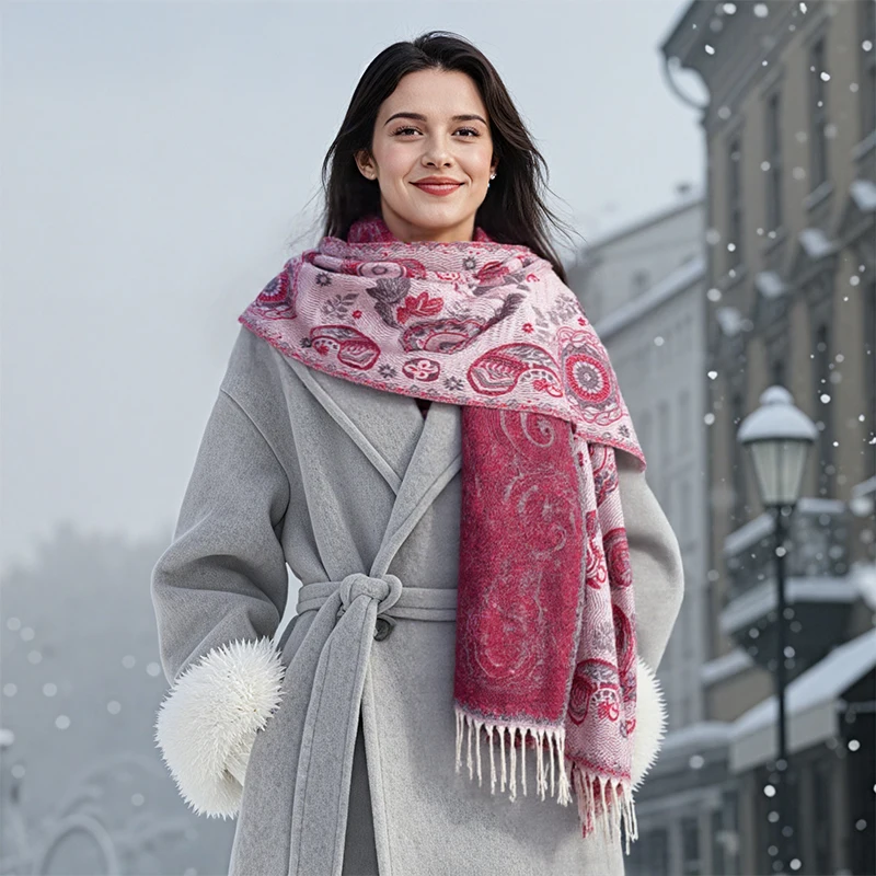 Rose Color Paisley Winter Scarf for Women Long Warm Jacquard Cashmere Scarves Hijab Lady Shawl Wrap Lady Pashmina Bandana Stoles
Rose Color Paisley Winter Scarf for Women Long Warm Jacquard Cashmere Scarves Hijab Lady Shawl Wrap Lady Pashmina Bandana Stoles