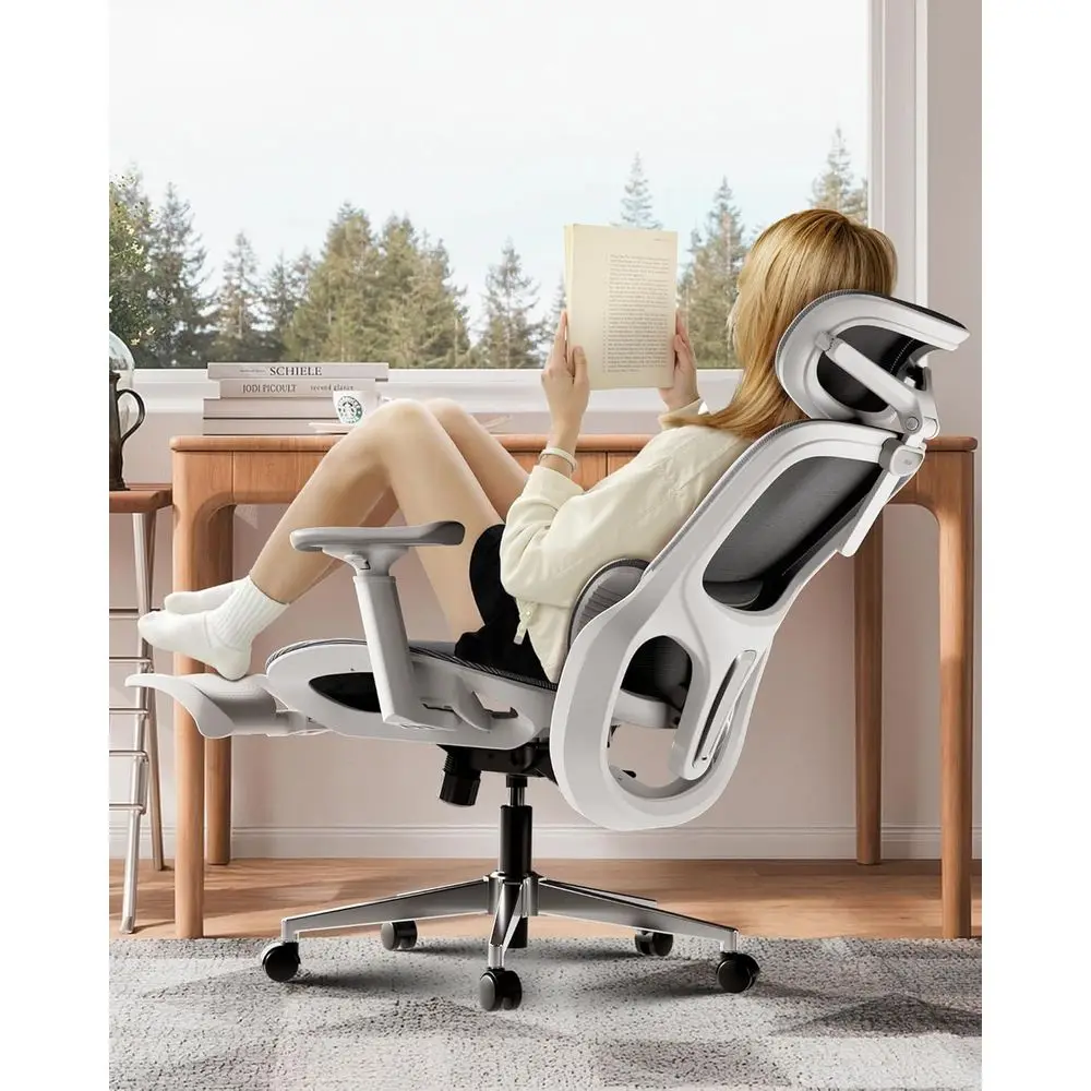 Ergonomic Office Chair with 3D Lumbar Support, Mesh Seat, 360° Swivel Arms, and 135° Recline, White with Footrest
Ergonomic Office Chair with 3D Lumbar Support, Mesh Seat, 360° Swivel Arms, and 135° Recline, White with Footrest