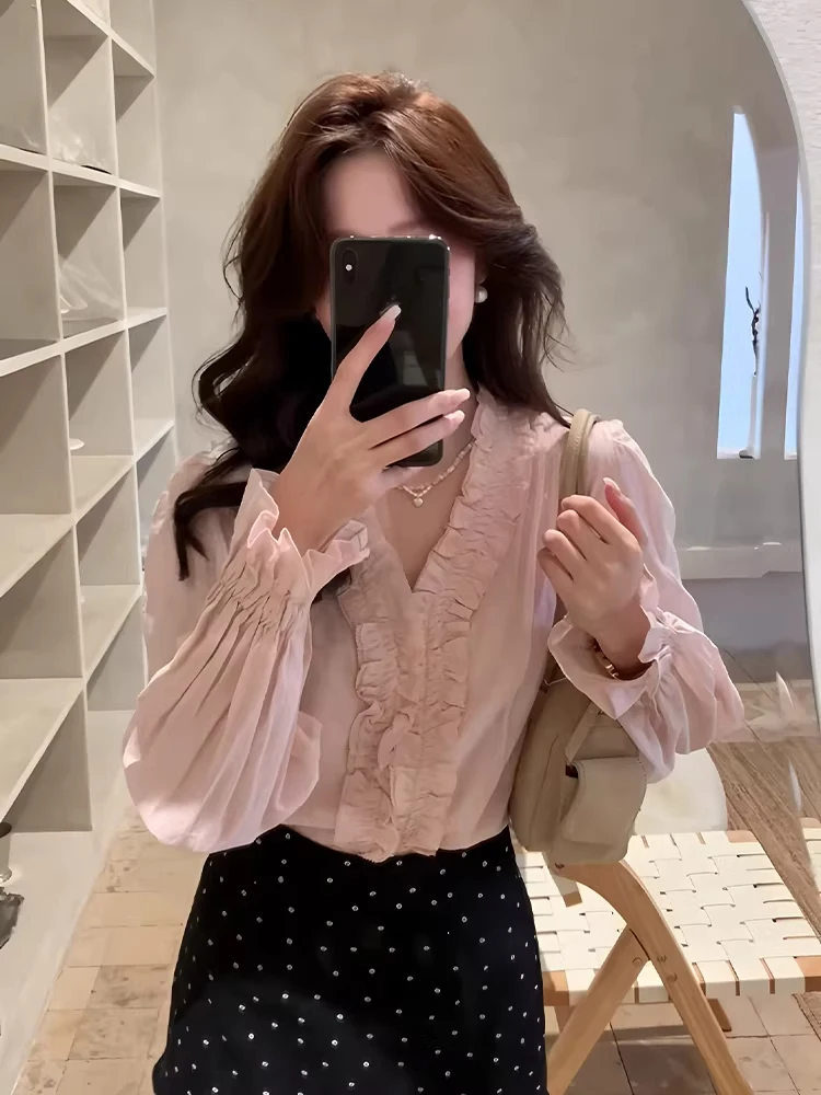 Spring 2026 Fashionable V-neck Pink Polka Dot Blouse And Skirt Set Women's Loose Fit Comfortable Long Sleeve Shirt And Short ...
Spring 2026 Fashionable V-neck Pink Polka Dot Blouse And Skirt Set Women's Loose Fit Comfortable Long Sleeve Shirt And Short ...