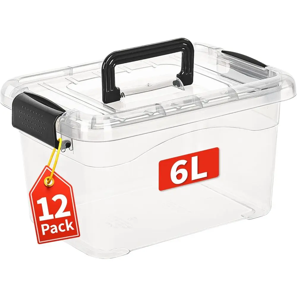Clear Plastic Stackable Storage Boxes with Lids and Handles, 6L-12 Pack for Home, Dorm, and Office Organization
Clear Plastic Stackable Storage Boxes with Lids and Handles, 6L-12 Pack for Home, Dorm, and Office Organization