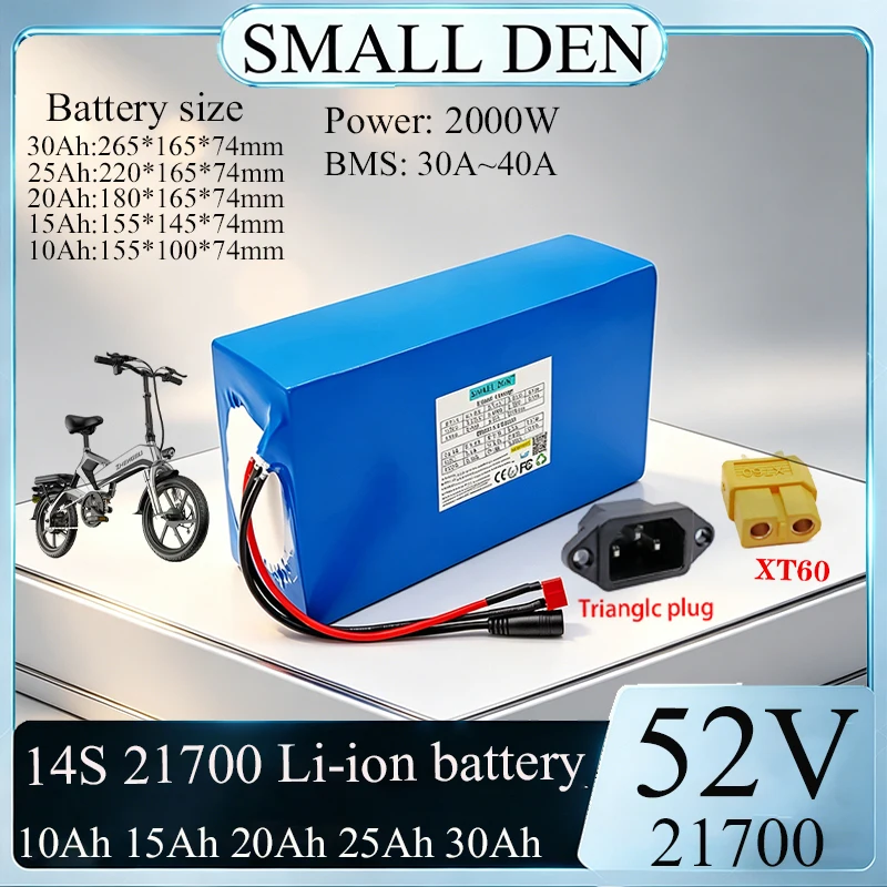 NEW 52V Battery Pack 21700 30Ah 25Ah 20Ah 15Ah 10Ah Rechargeable Lithium Battery for Electric Scooter Motorcycle
NEW 52V Battery Pack 21700 30Ah 25Ah 20Ah 15Ah 10Ah Rechargeable Lithium Battery for Electric Scooter Motorcycle