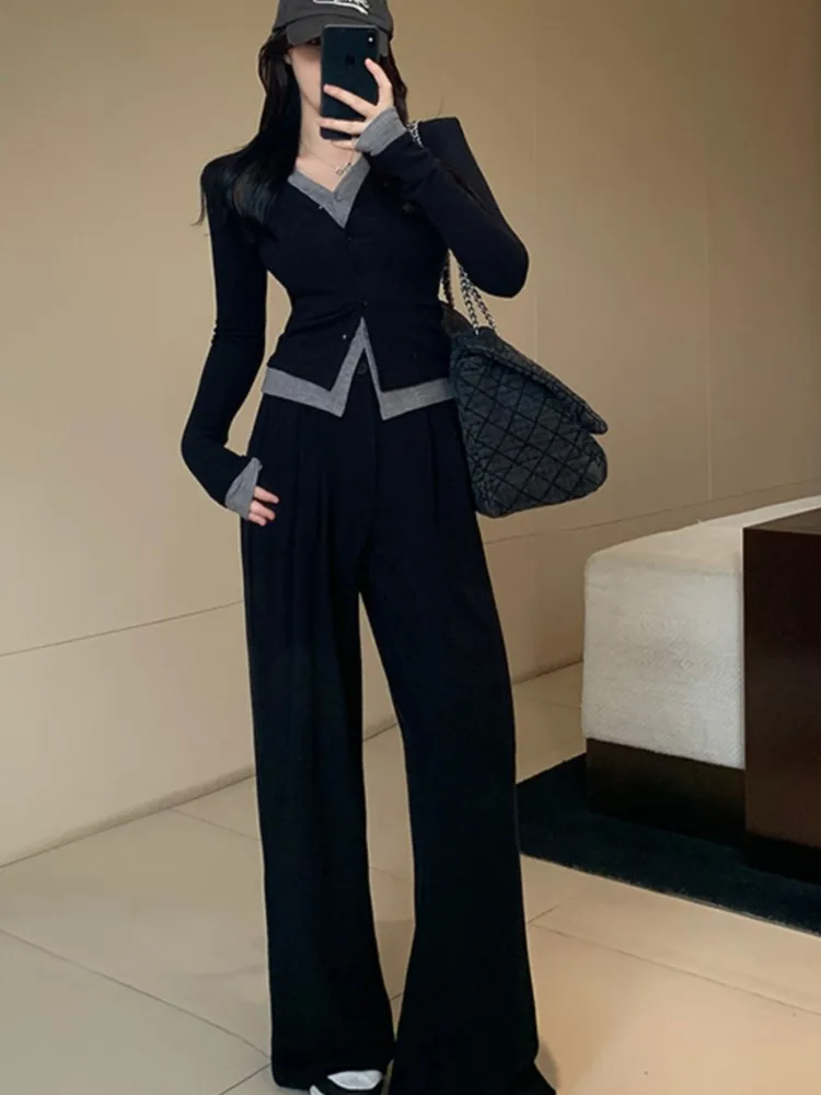 2024 Autumn Casual Two-piece Pants Set Women Long Sleeves V-neck Single Breasted Top Wide Leg Pants Korean Fashion Outfits New
2024 Autumn Casual Two-piece Pants Set Women Long Sleeves V-neck Single Breasted Top Wide Leg Pants Korean Fashion Outfits New
