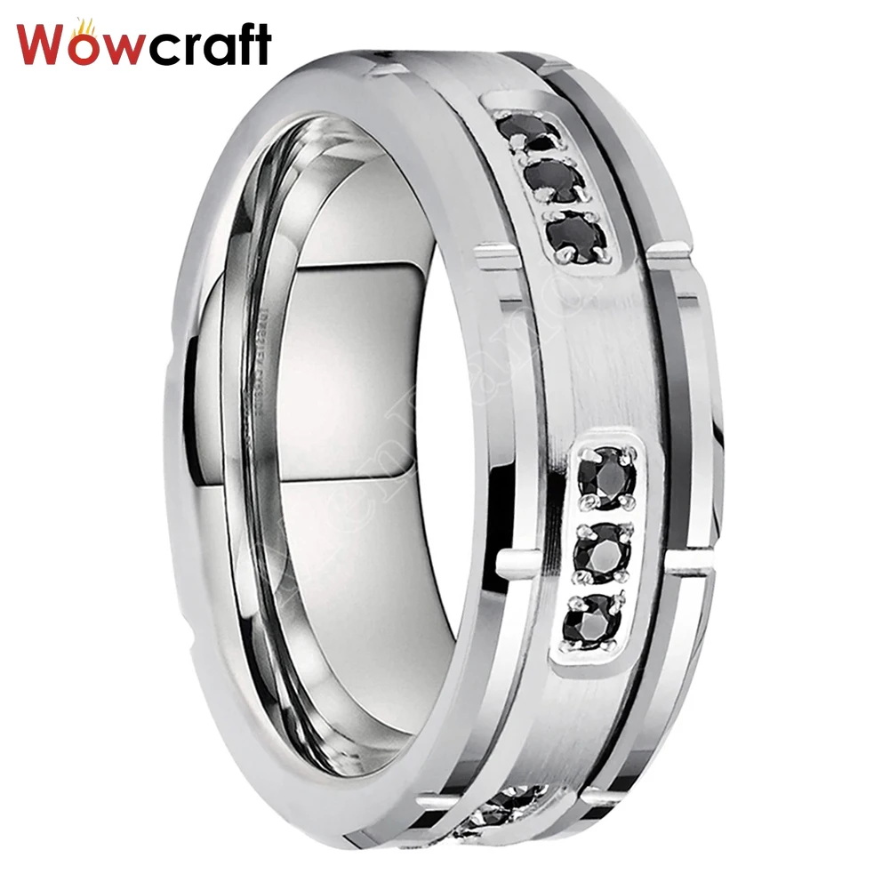 Men's 8MM Silver Tungsten Carbide Wedding Ring with Cubic Zircon Flat Style Suitable for Daily Wear
Men's 8MM Silver Tungsten Carbide Wedding Ring with Cubic Zircon Flat Style Suitable for Daily Wear