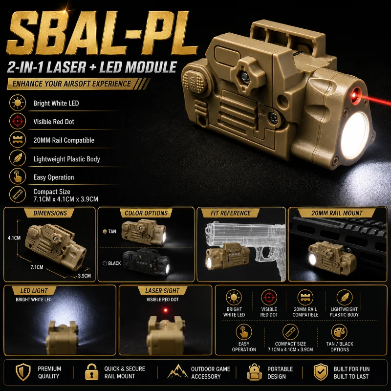 Multimode SBAL PL Tactical Flashlight Red Laser Strobe LED Lamp Airsoft 20mm Rail Accessories
Multimode SBAL PL Tactical Flashlight Red Laser Strobe LED Lamp Airsoft 20mm Rail Accessories