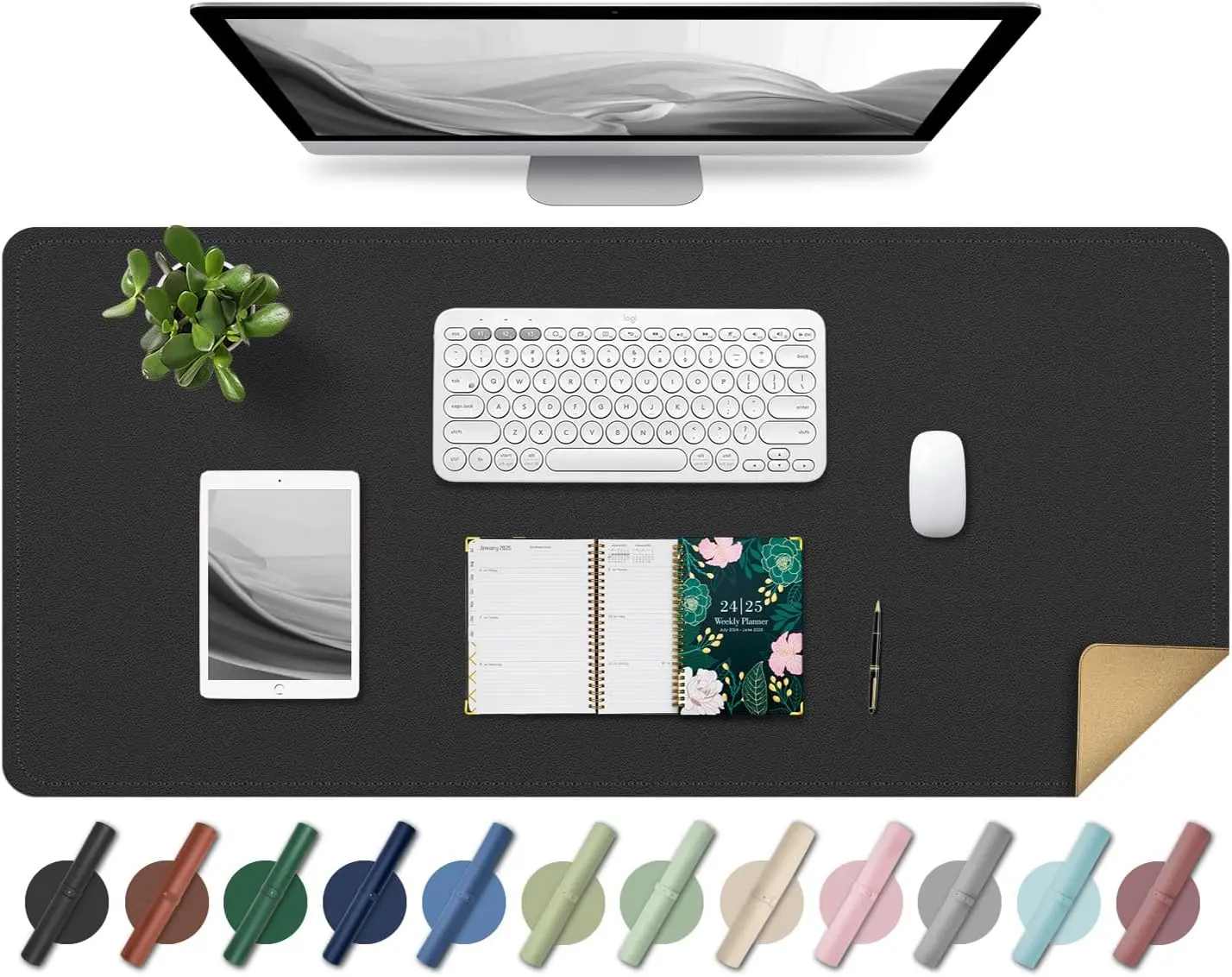 31.5x15.7in Non Slip Desk Mat, PU Leather Desk Pad with Cork Base for Keyboard and Mouse, Office Home Black
31.5x15.7in Non Slip Desk Mat, PU Leather Desk Pad with Cork Base for Keyboard and Mouse, Office Home Black