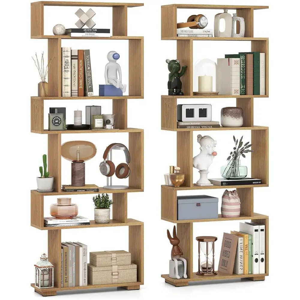6-Tier Wooden S-Shaped Bookshelf Set with 2 Anti-Tipping Kits, Decorative Storage Unit for Home Living Room, Natural Finish
6-Tier Wooden S-Shaped Bookshelf Set with 2 Anti-Tipping Kits, Decorative Storage Unit for Home Living Room, Natural Finish