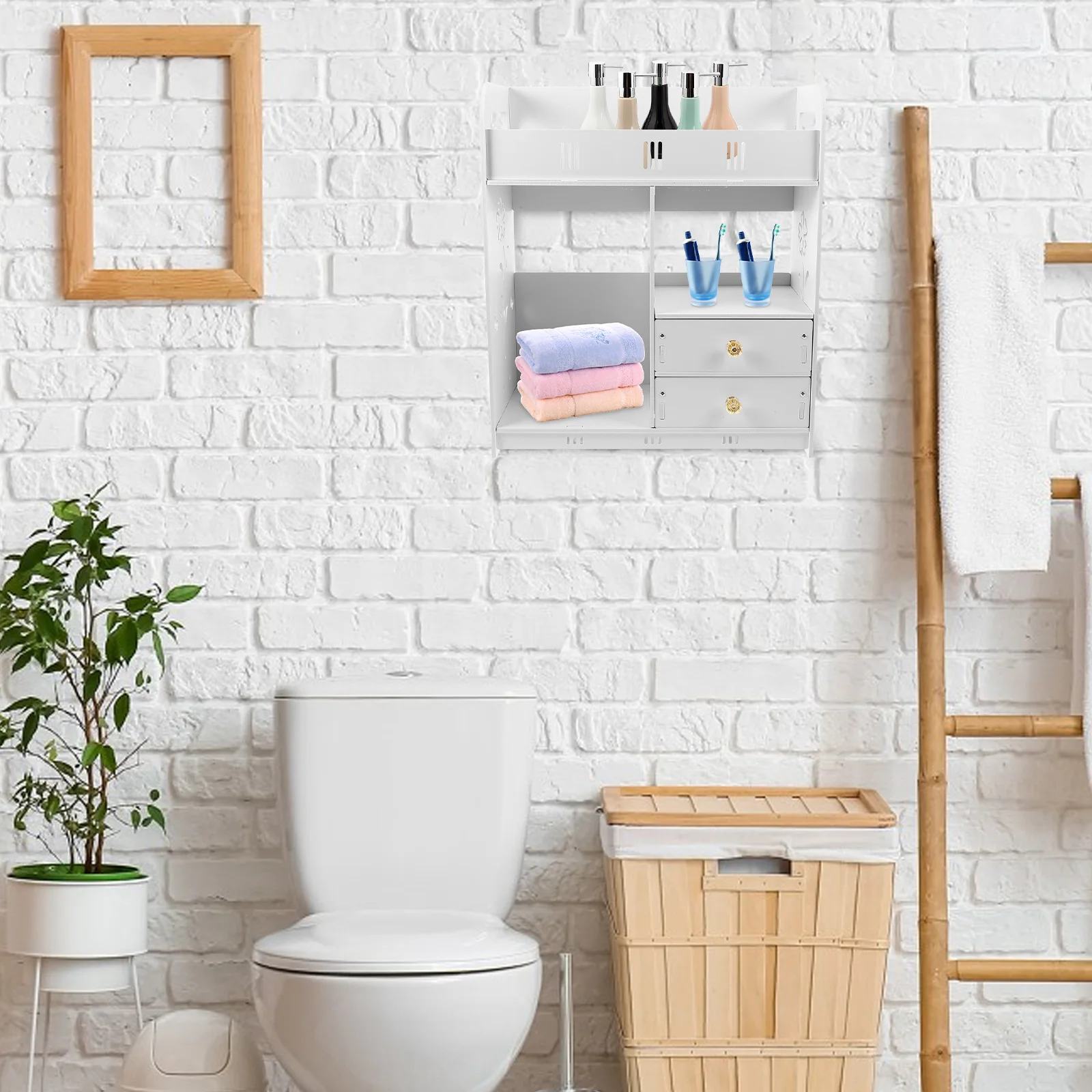 Wall Mounted Storage Rack 5 Layers Bathroom White Shelf Large Capacity Drawer Design Easy Install Water Resistant Modern
Wall Mounted Storage Rack 5 Layers Bathroom White Shelf Large Capacity Drawer Design Easy Install Water Resistant Modern
