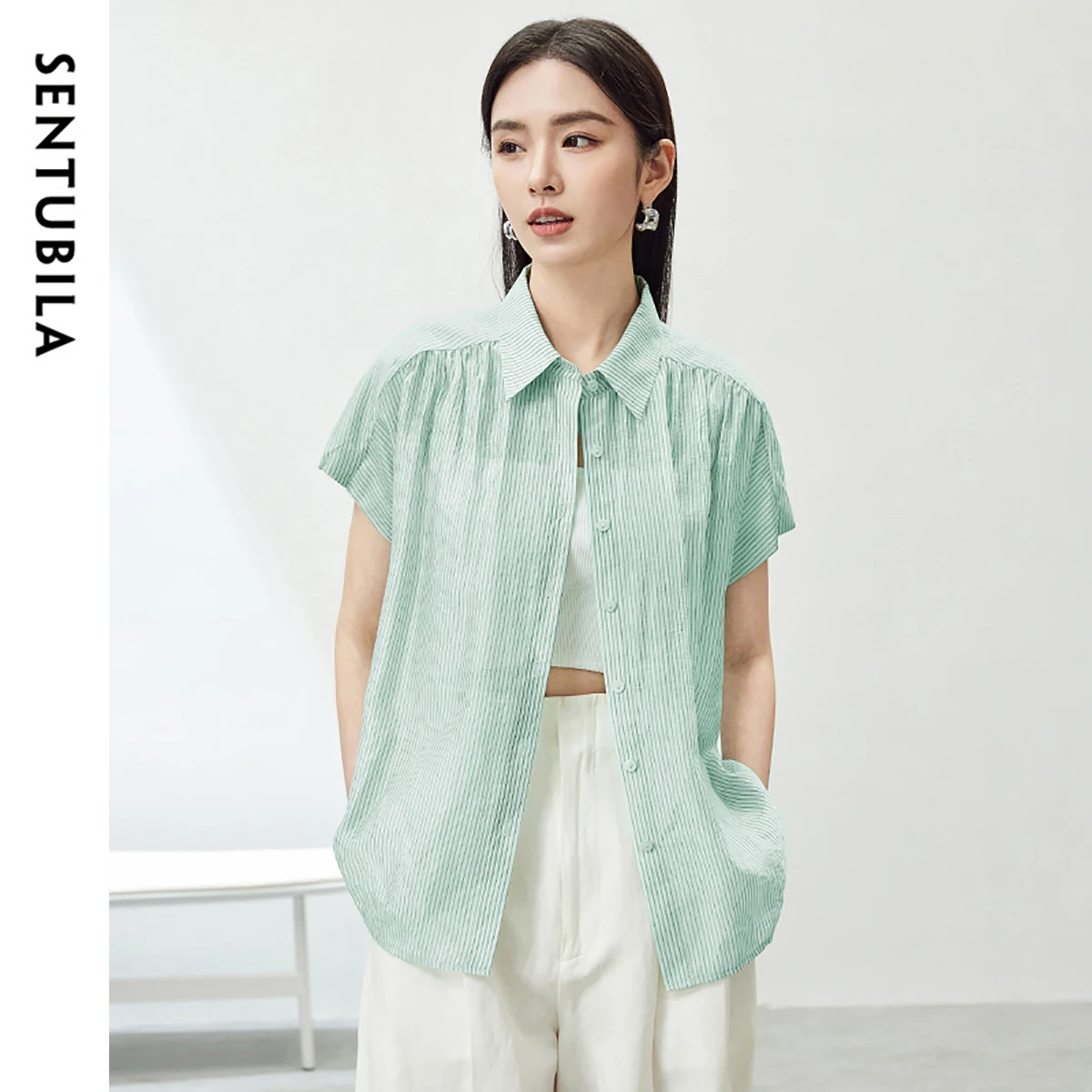 SENTUBILA Green Striped Casual Loose Polo Collar Shirts & Blouses 2025 Button Up Blouse Short Sleeve Top For Women 142C53893
SENTUBILA Green Striped Casual Loose Polo Collar Shirts & Blouses 2025 Button Up Blouse Short Sleeve Top For Women 142C53893