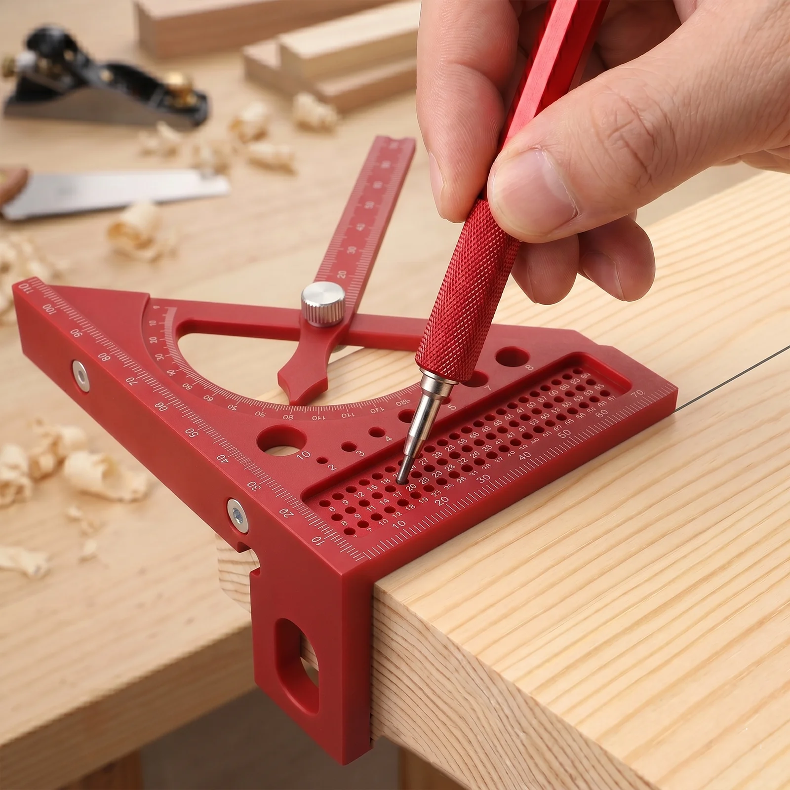 Woodworking Square – 3D Measuring Ruler with Scribing Holes, Drill Gauge, Function, Lightweight Bevel Gauge for Carpentry
Woodworking Square – 3D Measuring Ruler with Scribing Holes, Drill Gauge, Function, Lightweight Bevel Gauge for Carpentry