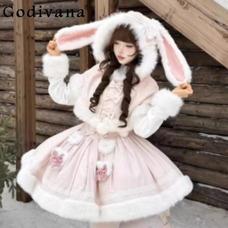 Зимняя милая плюшевая накидка с бантом для девочек, платье трапециевидной формы в стиле Лолиты с высокой талией, модные комплекты платьев феи на подтяжках, уменьшающие возраст
Зимняя милая плюшевая накидка с бантом для девочек, платье трапециевидной формы в стиле Лолиты с высокой талией, модные комплекты платьев феи на подтяжках, уменьшающие возраст