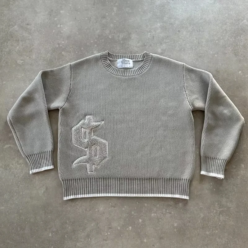 Y2K Grey Long Sleeve Sweater Dollar Gothic Embroidery Pullover Goth Retro Casual Streetwear Old Money Men Boxy Knitted Clothing
Y2K Grey Long Sleeve Sweater Dollar Gothic Embroidery Pullover Goth Retro Casual Streetwear Old Money Men Boxy Knitted Clothing