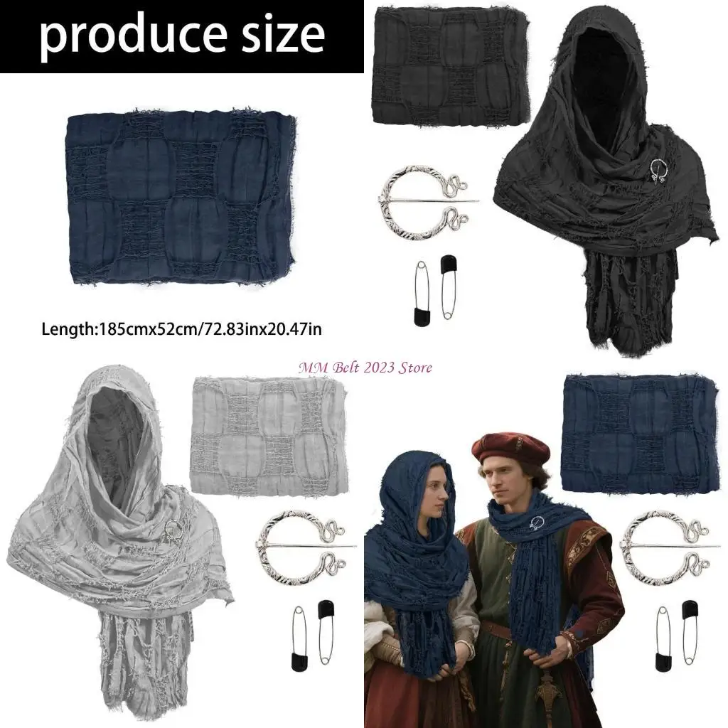 49ME Halloween Cloak Shawl Breathable Distressed Design Wizard Scarf with Brooch Pin
49ME Halloween Cloak Shawl Breathable Distressed Design Wizard Scarf with Brooch Pin