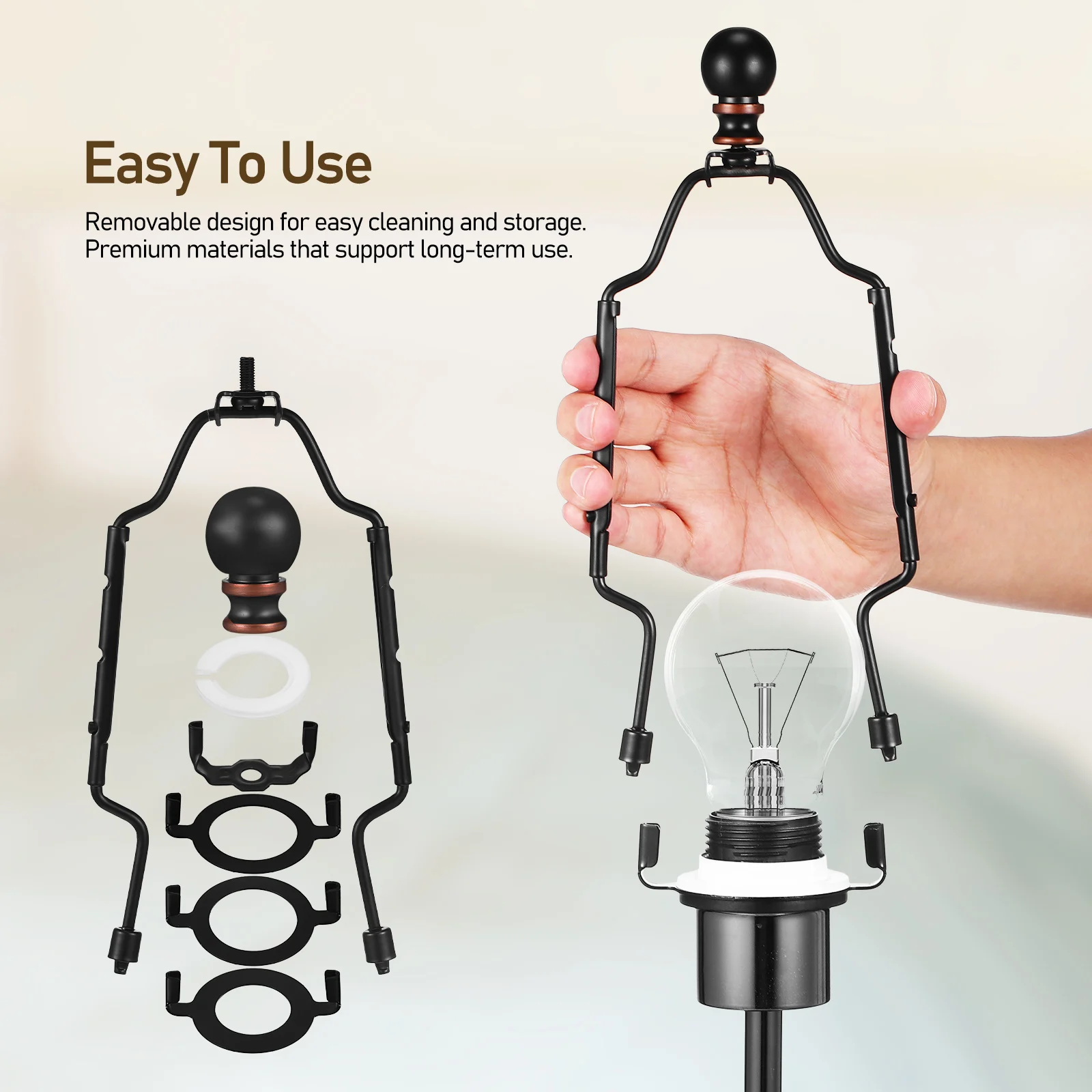 2Pcs Lamp Shade Harp Detachable Design Compatible for Desk and Floor Lamps Easy Install Lamp Repair Kit Replacement Parts
2Pcs Lamp Shade Harp Detachable Design Compatible for Desk and Floor Lamps Easy Install Lamp Repair Kit Replacement Parts