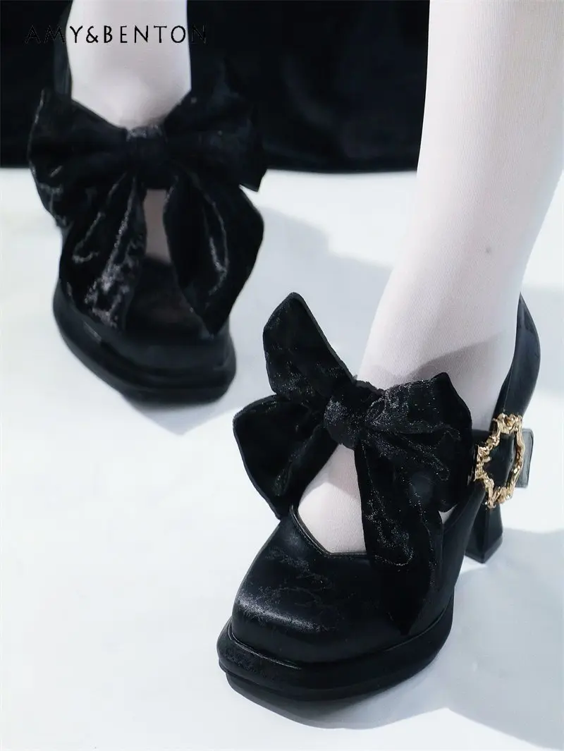 French Elegant Ballet Style High Heels Cute Velvet Bow Pointed Thick Heel Platform Shoes Women Sweet Girl Princess High Heels
French Elegant Ballet Style High Heels Cute Velvet Bow Pointed Thick Heel Platform Shoes Women Sweet Girl Princess High Heels