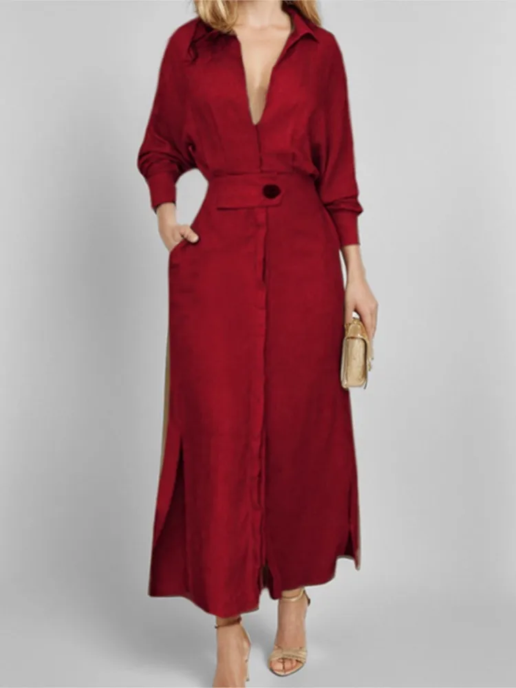 Commuting Lacing Simple Solid Color Waist Long-sleeved Irregular Shirt Dress Women's Elegant High-waisted V-neck Dresses
Commuting Lacing Simple Solid Color Waist Long-sleeved Irregular Shirt Dress Women's Elegant High-waisted V-neck Dresses