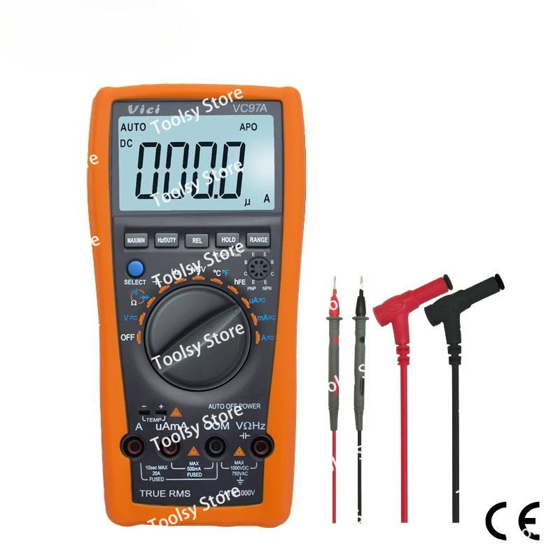 VC97A multimeter automatic anti-burn digital display multi-function AC measurement voltage, current resistance temperature
VC97A multimeter automatic anti-burn digital display multi-function AC measurement voltage, current resistance temperature